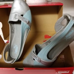 puma silver leather flats shoes